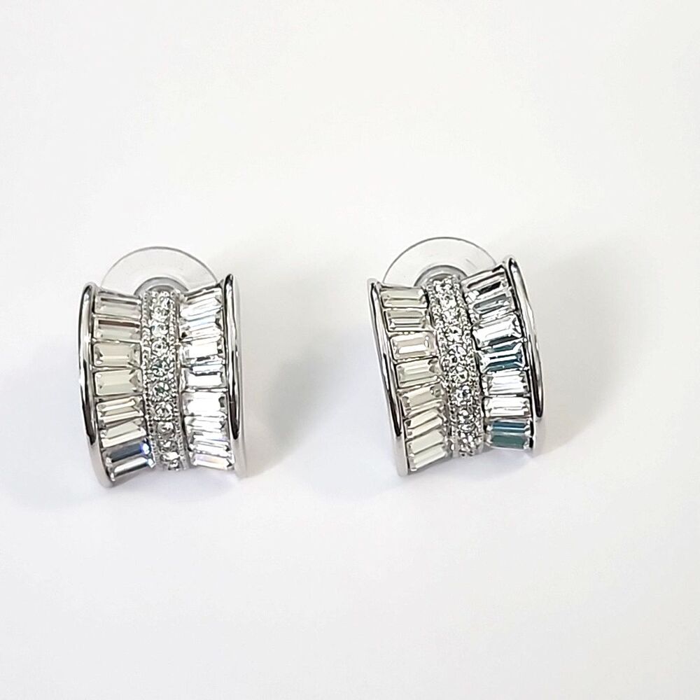 Nolan Miller Silver-tone Clear Channel Baguette Rhinestones Post Earrings Signed